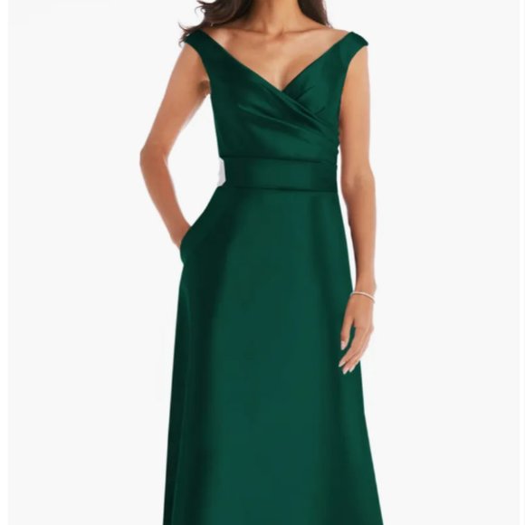 ALFRED SUNG D811S OFF THE SHOULDER SATIN HUNTER V22 DRESS sz 6 - Picture 2 of 4